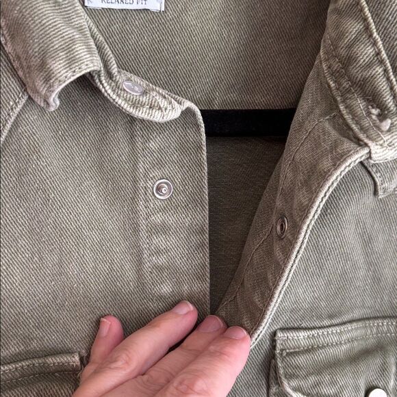 Zara Distressed heavy Jean Khaki Green Shirt Jacket Shacket men’s medium EUC! - Picture 5 of 9